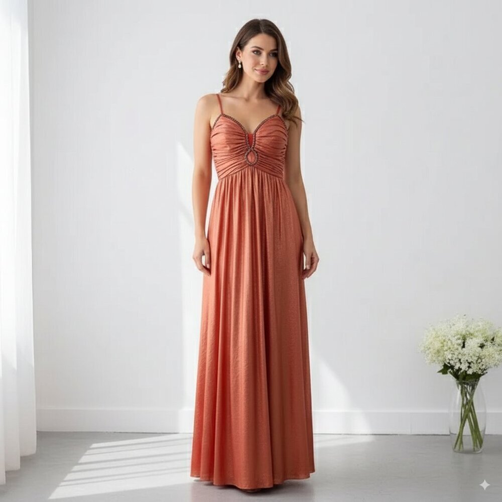 Liv Foster Metallic Poplin Sleeveless A Line Gown Rust Size 6 NWT Wedding Prom